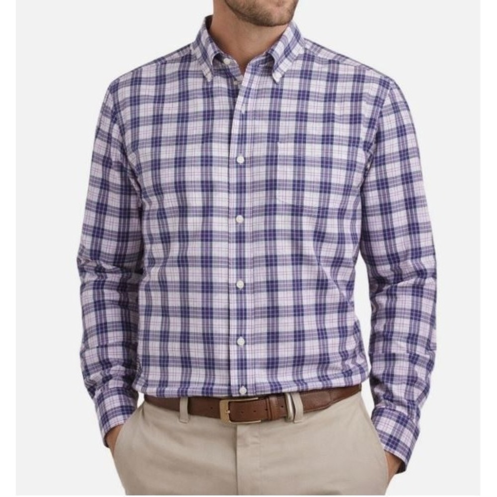 Peter Millar Mens XXL Plaid Button Down Shirt Blue Purple Pink White Cotton